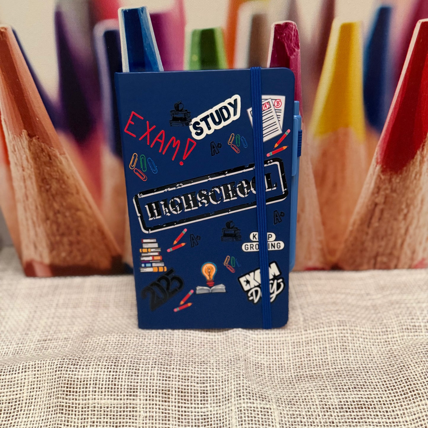 Blue High School Journal with Pen