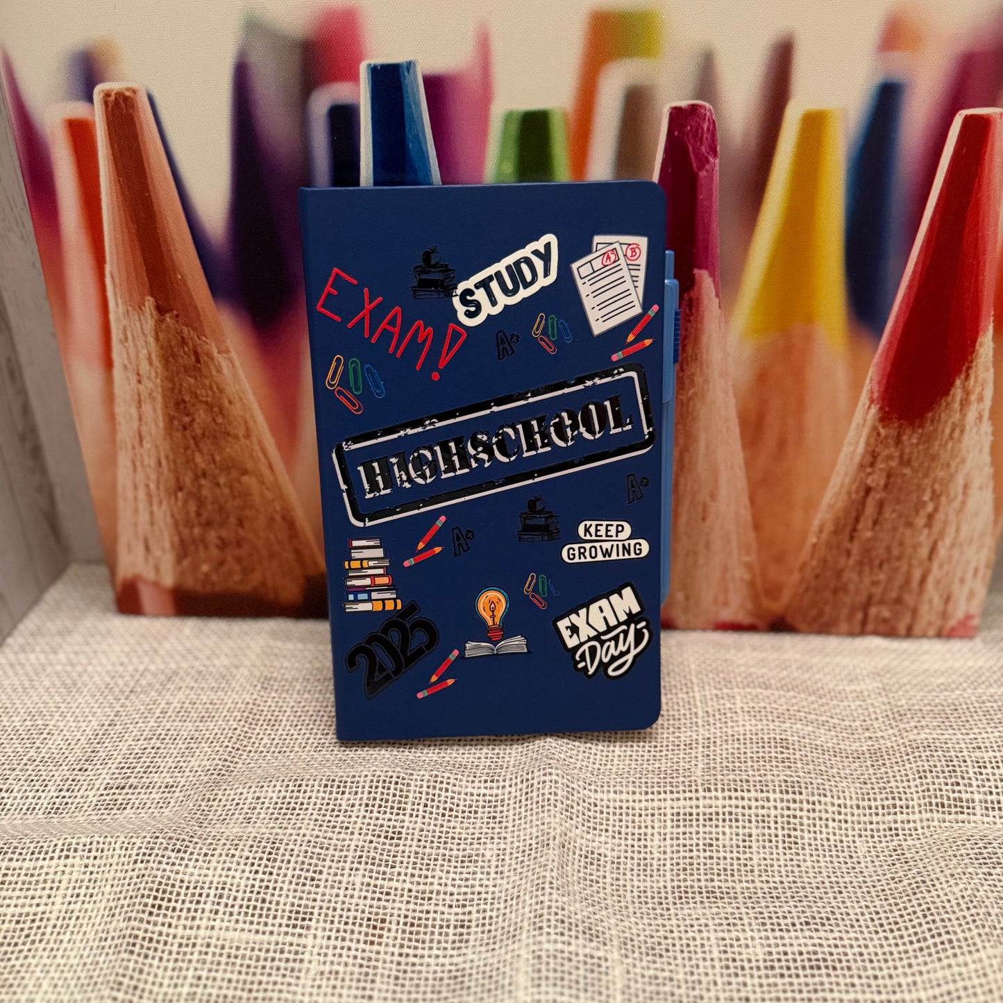 Blue High School Journal with Pen