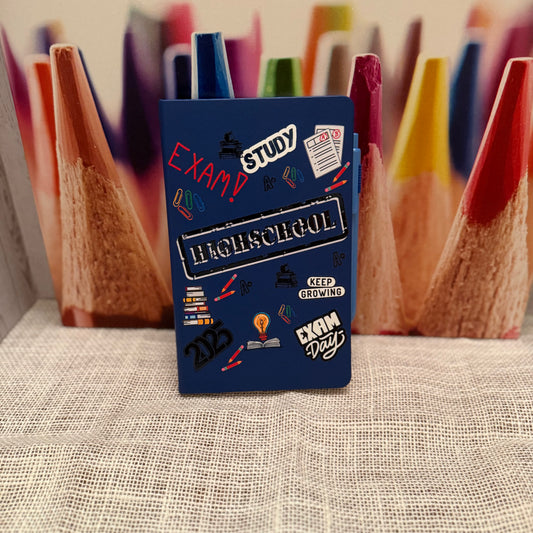 Blue High School Journal with Pen