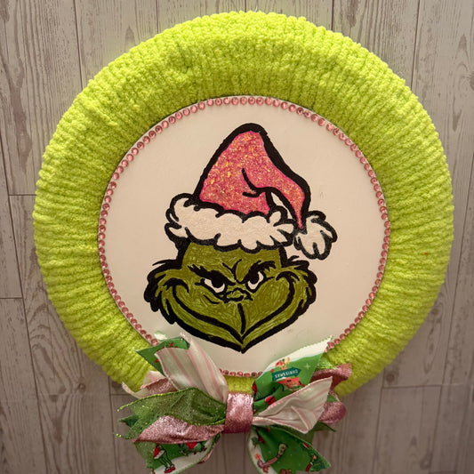 Grinch Inspired Pink Santa Hat  Wreath