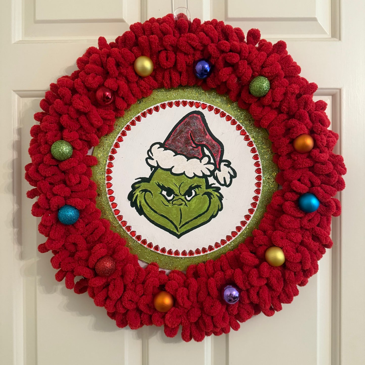 Hand painted Grinch Inspired Wreath