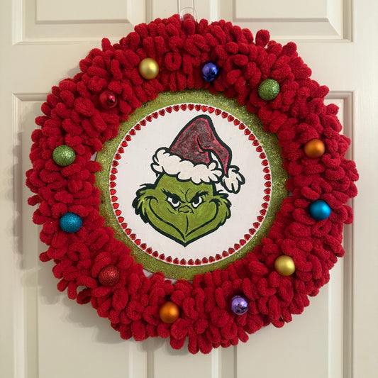 Hand painted Grinch Inspired Wreath